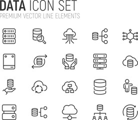 Poster - Simple line set of data icons.