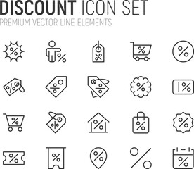 Poster - Simple line set of discount icons.