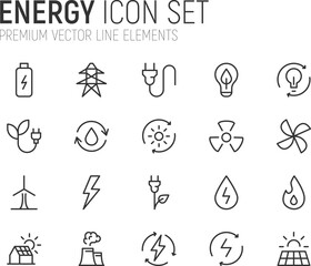 Sticker - Simple line set of energy icons.