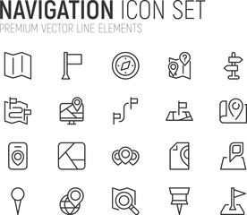 Poster - Simple line set of navigation icons.