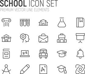 Poster - Simple line set of school icons.