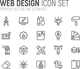 Poster - simple line set of web design icons.