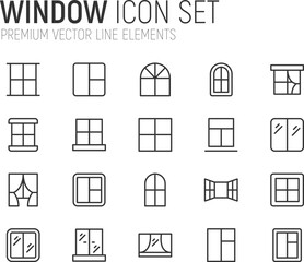 Poster - simple line set of window icons.