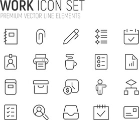Poster - Simple line set of work icons.