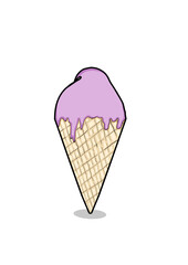 Wall Mural - Illustration of a purple flavour ice cream on a waffle cone on a white background