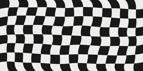 Poster - Pattern with a checkerboard pattern. Vector black and white checkerboard and convex, curved. Seamless simple pattern of chess cells.