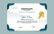 Blue and gold certificate of achievement template set with gold badge and border.  For award, business, and education needs. Vector Illustration