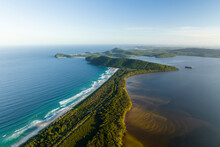 Aerial View Of Wallis Lake And The Ocean Coastline, New South Wales, Australia.