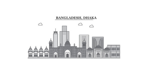 Wall Mural - Bangladesh, Dhaka city skyline isolated vector illustration, icons