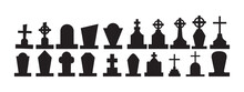 Selection Of Gravestones From The Halloween Cemetery On A White Background - Vector