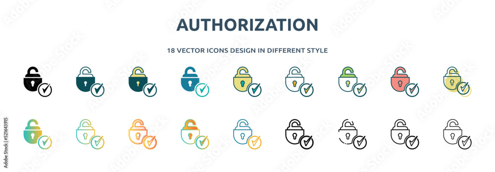 authorization icon in 18 different styles such as thin line, thick line ...