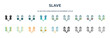 © IconArt - slave icon in 18 different styles such as thin line, thick line, two color, glyph, colorful, lineal color, detailed, stroke and gradient. set of slave vector for web, mobile, ui