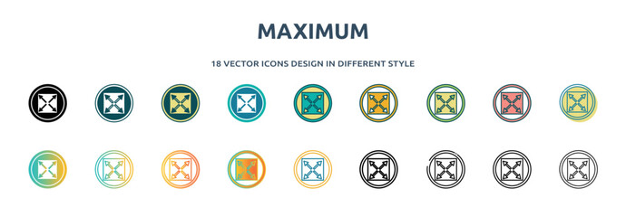 Poster - maximum icon in 18 different styles such as thin line, thick line, two color, glyph, colorful, linea