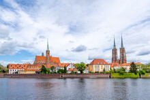 City Skyline With Collegiate Church Of The Holy Cross, St Bartholomew, Wroclaw Cathedral, Wroclaw, Poland