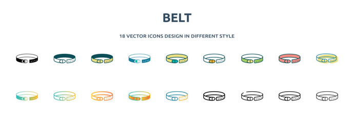 Poster - belt icon in 18 different styles such as thin line, thick line, two color, glyph, colorful, lineal c