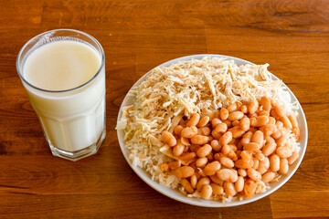 Traditional delicious Turkish food; Turkish style rice pilaf (Turkish name; Arpa sehriyeli. tavuklu, kuru fasulyeli, kavurmali pirinc pilavi)