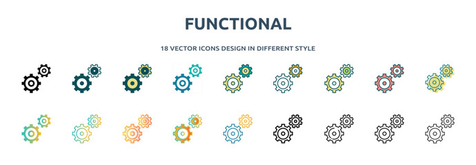 Poster - functional icon in 18 different styles such as thin line, thick line, two color, glyph, colorful, li