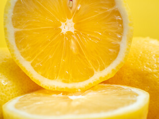 Ripe lemon on a wooden board. Fresh lemons on a wooden background.