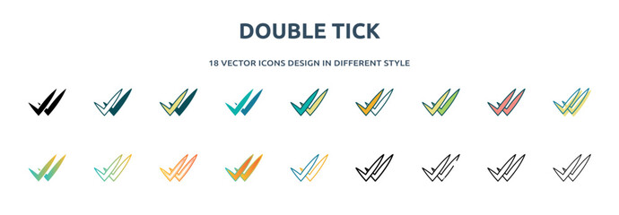 Poster - double tick icon in 18 different styles such as thin line, thick line, two color, glyph, colorful, lineal color, detailed, stroke and gradient. set of double tick vector for web, mobile, ui