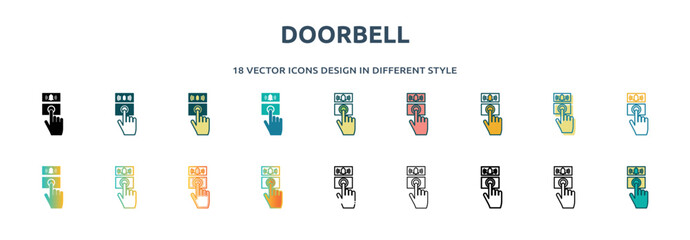 Aufkleber - doorbell icon in 18 different styles such as thin line, thick line, two color, glyph, colorful, lineal color, detailed, stroke and gradient. set of doorbell vector for web, mobile, ui