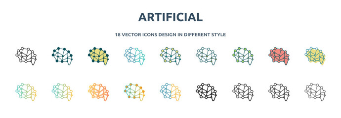 Poster - artificial icon in 18 different styles such as thin line, thick line, two color, glyph, colorful, lineal color, detailed, stroke and gradient. set of artificial vector for web, mobile, ui