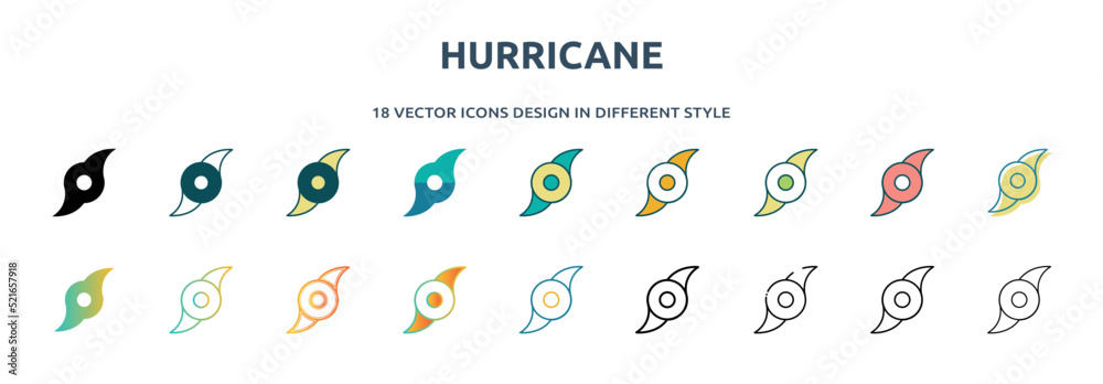 hurricane icon in 18 different styles such as thin line, thick line ...