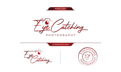 Wall Mural - Photography Typography Signature Logo of the photographer. camera shutter. The abstract symbol for a Photo Studio in a simple minimalistic style. Vector logo template for a wedding photographer