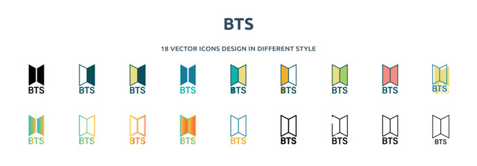 Fototapete - bts icon in 18 different styles such as thin line, thick line, two color, glyph, colorful, lineal color, detailed, stroke and gradient. set of bts vector for web, mobile, ui