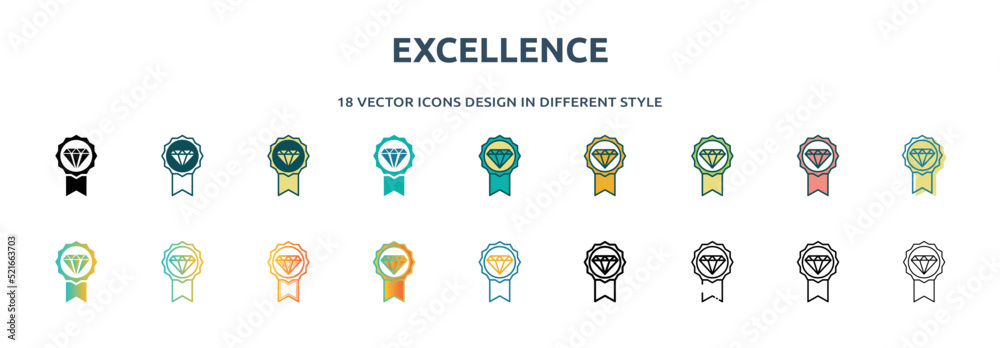 excellence icon in 18 different styles such as thin line, thick line ...