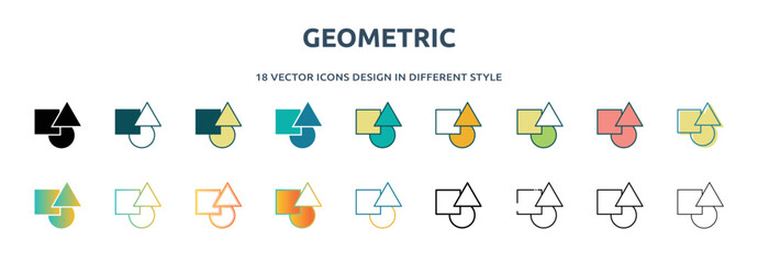 Poster - geometric icon in 18 different styles such as thin line, thick line, two color, glyph, colorful, lin