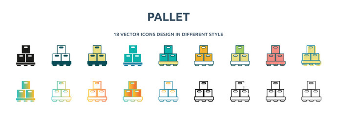 Poster - pallet icon in 18 different styles such as thin line, thick line, two color, glyph, colorful, lineal color, detailed, stroke and gradient. set of pallet vector for web, mobile, ui