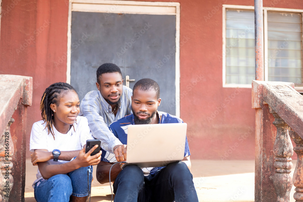 Group of learning millennial african american computer science students ...