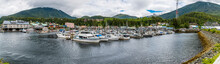 A Panorama View From The Outer Barrage Across The Port And Marina In Ketchikan, Alaska In Summertime