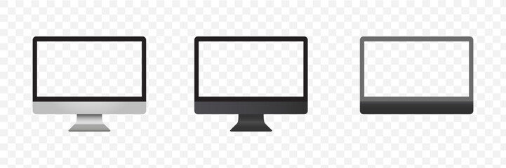 Poster - grey and black thin frame monitor Mockup in modern style with transparent screen in front view isolated on transparent background. realistic Computer screen, Vector 3d 