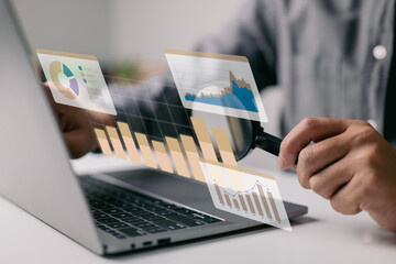 Aufkleber - Statistical and data analysis for corporate finance and investing concepts with businesspeople on a graph dashboard.