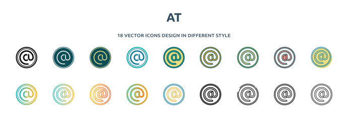 Poster - at icon in 18 different styles such as thin line, thick line, two color, glyph, colorful, lineal color, detailed, stroke and gradient. set of at vector for web, mobile, ui
