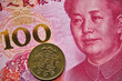 banknot chiński, 100 juanów, moneta Makau, Chinese banknote, 100 yuan, Macau coin