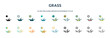 © IconArt - grass icon in 18 different styles such as thin line, thick line, two color, glyph, colorful, lineal color, detailed, stroke and gradient. set of grass vector for web, mobile, ui