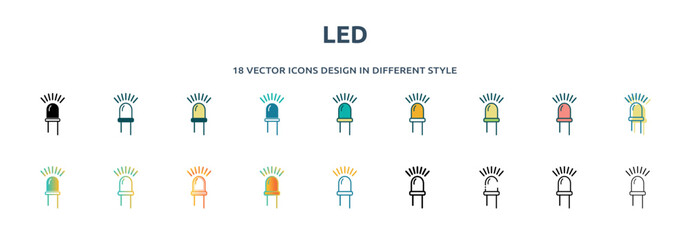 Aufkleber - led icon in 18 different styles such as thin line, thick line, two color, glyph, colorful, lineal co