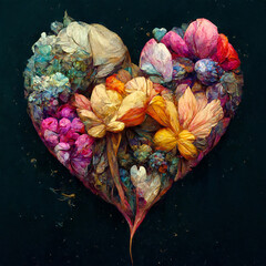 Wall Mural - heart shape is filled of flowers