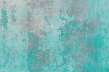 Old Wall With Distressed Aquamarine Paint Grunge Backgrund