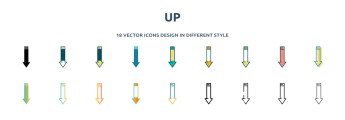 Poster - up icon in 18 different styles such as thin line, thick line, two color, glyph, colorful, lineal color, detailed, stroke and gradient. set of up vector for web, mobile, ui