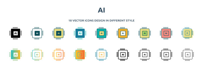 Poster - ai icon in 18 different styles such as thin line, thick line, two color, glyph, colorful, lineal color, detailed, stroke and gradient. set of ai vector for web, mobile, ui