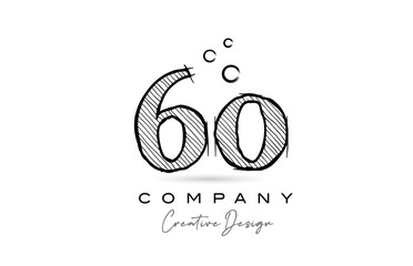 Wall Mural - hand drawing number 60 logo icon design for company template. Creative logotype in pencil style