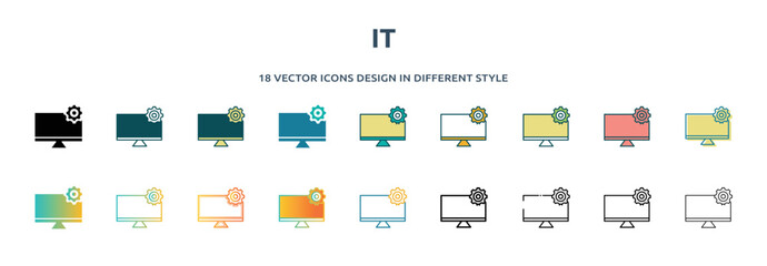 Poster - it icon in 18 different styles such as thin line, thick line, two color, glyph, colorful, lineal color, detailed, stroke and gradient. set of it vector for web, mobile, ui