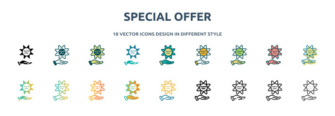 Poster - special offer icon in 18 different styles such as thin line, thick line, two color, glyph, colorful, lineal color, detailed, stroke and gradient. set of special offer vector for web, mobile, ui