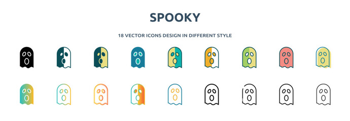 Poster - spooky icon in 18 different styles such as thin line, thick line, two color, glyph, colorful, lineal color, detailed, stroke and gradient. set of spooky vector for web, mobile, ui