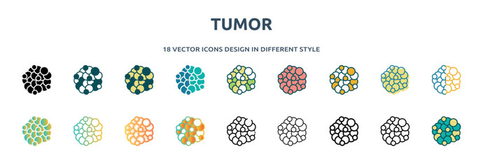 Poster - tumor icon in 18 different styles such as thin line, thick line, two color, glyph, colorful, lineal color, detailed, stroke and gradient. set of tumor vector for web, mobile, ui