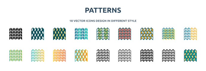 Poster - patterns icon in 18 different styles such as thin line, thick line, two color, glyph, colorful, lineal color, detailed, stroke and gradient. set of patterns vector for web, mobile, ui