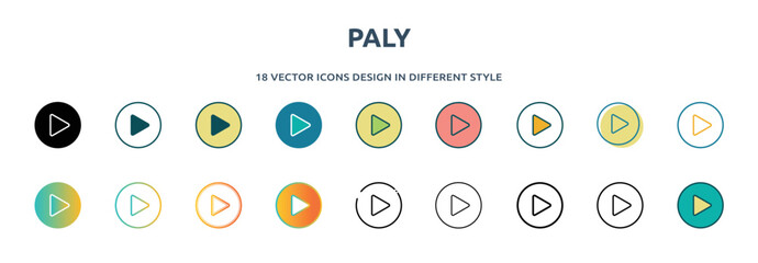 Poster - paly icon in 18 different styles such as thin line, thick line, two color, glyph, colorful, lineal c